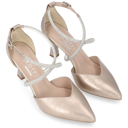 Szpilki ślubne z błyszczącymi paseczkami - KOTYL 3713 ZŁOTE