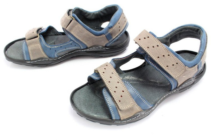 Męskie skórzane sandały - KENT 295 SZARO NIEBIESKIE