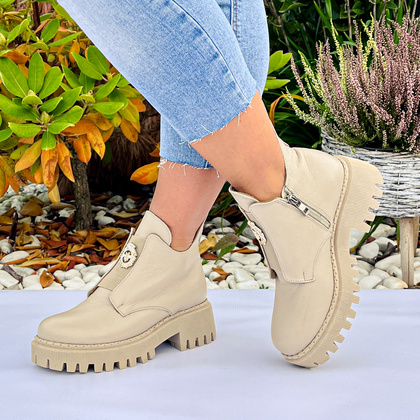 Botki na grubszym spodzie - LEMAR 60451 BEŻOWE