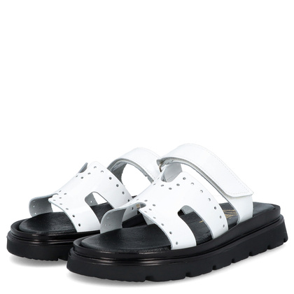 Skórzane klapki damskie - LEMAR 40440 BIAŁE