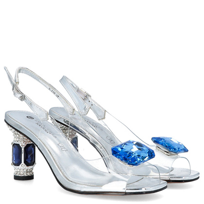 Sandały na efektownym obcasie - SCAVIOLA S-217 SREBRNO-SZAFIROWE