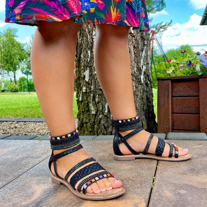 Sandały damskie gladiatorki - LAZAMANI LA75406 CZARNE