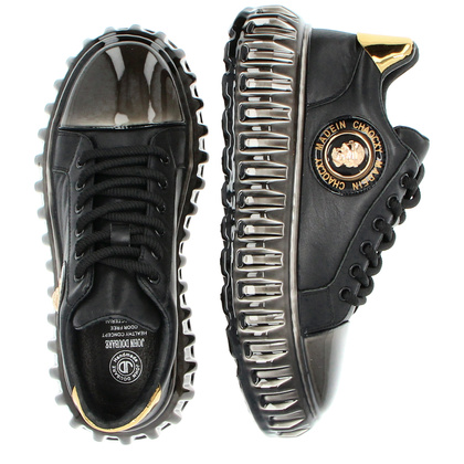 Skórzane sneakersy męskie - JOHN DOUBARE CC2881 CZARNE