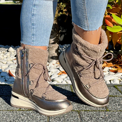 Śniegowce damskie z wiązaniem - CAPRICE 9-26222-43 ZŁOTE METALICZNE