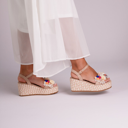 Modne sandały na koturnie - SCAVIOLA S-394 BEŻOWE