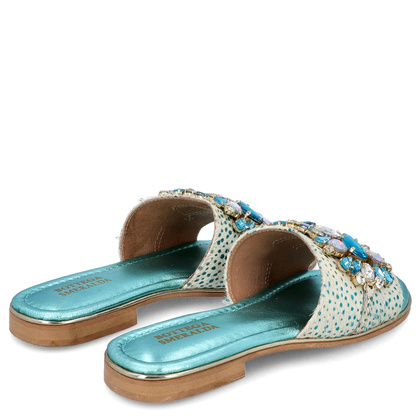 Zdobne klapki ze skóry - BOTTEGA SMERALDA 214WLD TURKUSOWE