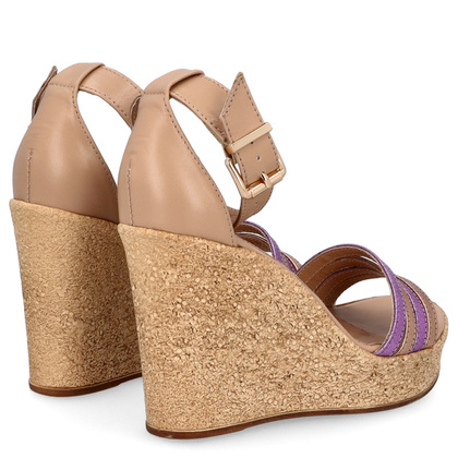 Sandały damskie na koturnie - TYMOTEO M2147 BEŻOWE