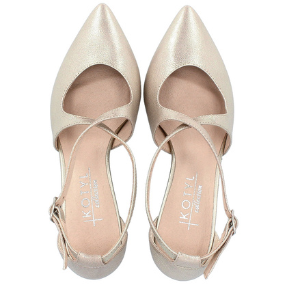 Buty ślubne na niskiej szpilce - KOTYL 5419 ZŁOTY EF