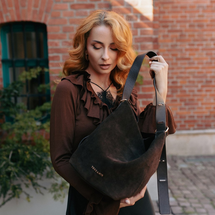 Torebka skórzana - TOSCANIO G100 CIEMNY BRĄZ