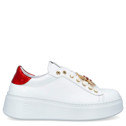 Sneakersy skórzane premium - GIO+ PIA300A BIAŁO-CZERWONE