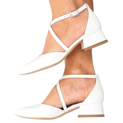 Czółenka ślubne na 4 cm obcasie - KOTYL 9917 ECRU PERŁOWE