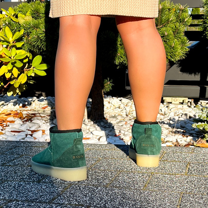 Skórzane śniegowce damskie - RAVINI 23 260 ZIELONE