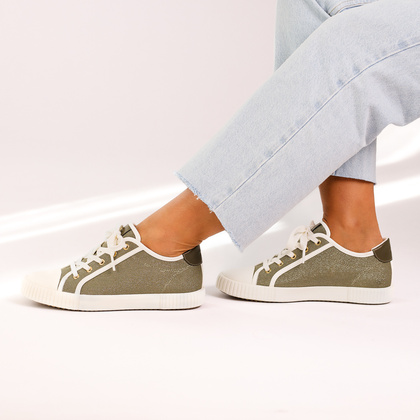 Sznurowane trampki damskie - GEOX D.BLOMIEE B-SHI. TEX D556HB ZIELONE