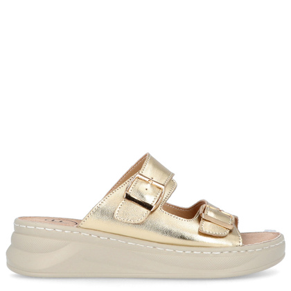 Skórzane klapki na platformie - FILIPPO DK7044/25 ZŁOTY