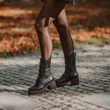 Wysokie workery ze skóry - TYMOTEO 2163/1 CZARNE