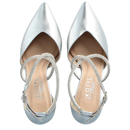 Ślubne szpilki z ozdobnymi paseczkami - KOTYL 3714 SREBRNE