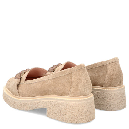 Skórzane mokasyny z ozdobą - TYMOTEO L1054 BEŻOWE