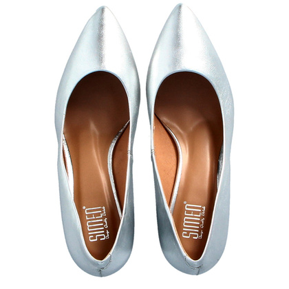 Czółenka na niskim obcasie - SIMEN 3767A SREBRNE