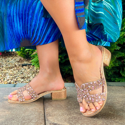 Eleganckie klapki ze skóry - BOTTEGA SMERALDA 296AAQ RÓŻOWE ZŁOTO