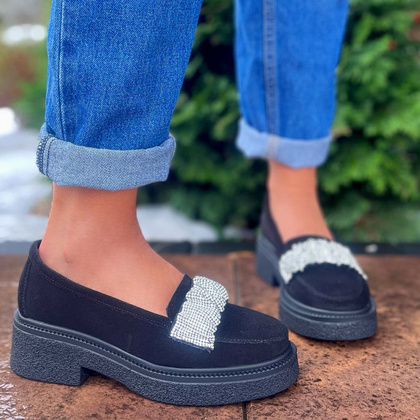 Eleganckie mokasyny z ozdobą - TYMOTEO L1055 CZARNE