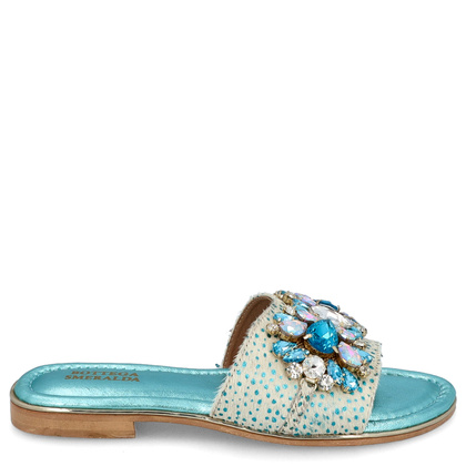Zdobne klapki ze skóry - BOTTEGA SMERALDA 214WLD TURKUSOWE