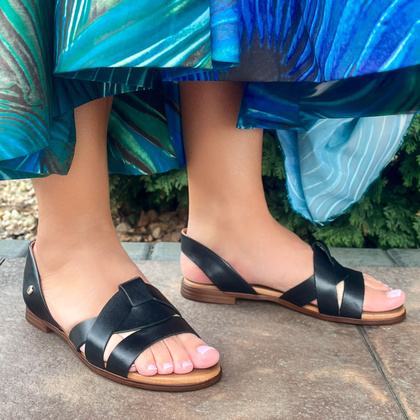 Płaskie sandały skórzane - LEMAR 40185 CZARNE