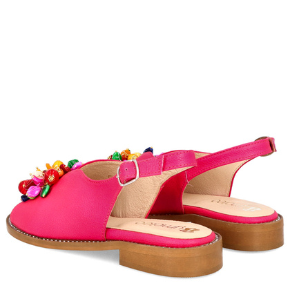 Skórzane sandały z ozdobą - TYMOTEO G1043 FUKSJA