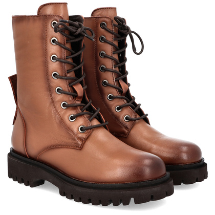 Sznurowane workery skórzane - JARGE OLIVIERA 48 BRĄZOWE