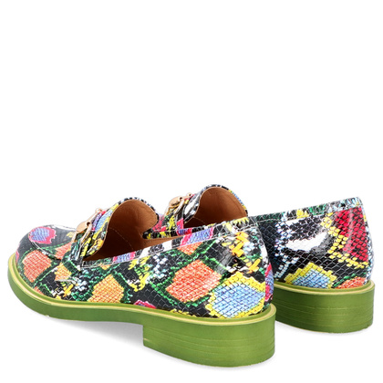 Kolorowe skórzane mokasyny - TYMOTEO A1005 KOLOROWY WĄŻ+ZIELONY