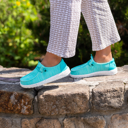 Lekkie półbuty damskie - HEY DUDE WENDY STRETCH SOX 41878 TURKUSOWE