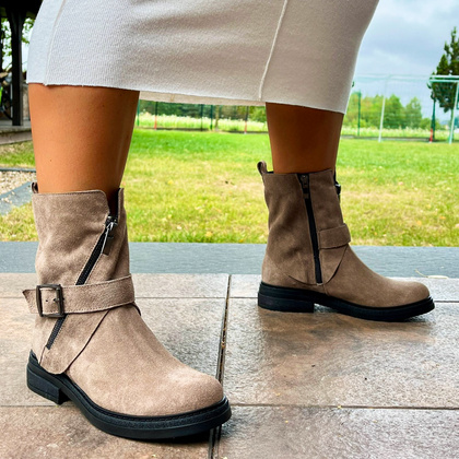 Płaskie botki ze skóry - TYMOTEO G1067 BEŻOWE