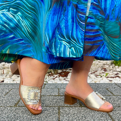 Eleganckie skórzane klapki - OH! MY SANDALS 5353 ZŁOTE