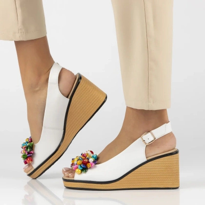 Skórzane sandały na koturnie - FILIPPO DS6021/25 BIAŁE