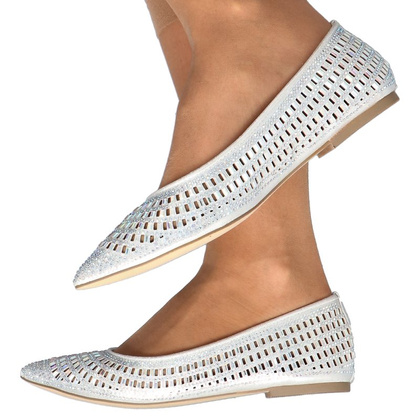Błyszczące balerinki ślubne - MENBUR 20742 SREBRNE