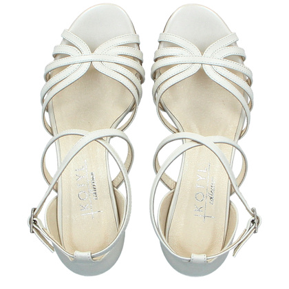 Skórzane sandałki do tańca na niskim obcasie - KOTYL 3823 PERŁOWE ECRU