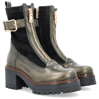 Skórzane botki na platformie - SIMEN 7197A KHAKI