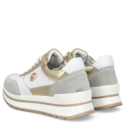 Skórzane sneakersy damskie - FILIPPO DP6858/25 BIAŁO-ZŁOTE