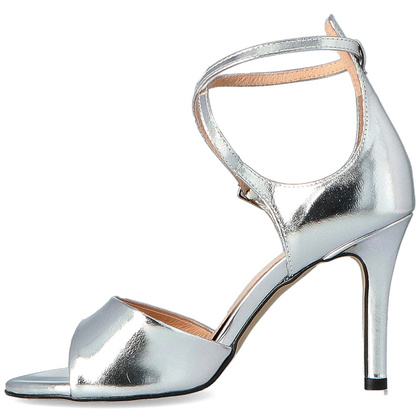 Eleganckie sandały na szpilce - TYMOTEO D1005 SREBRO FLESZ