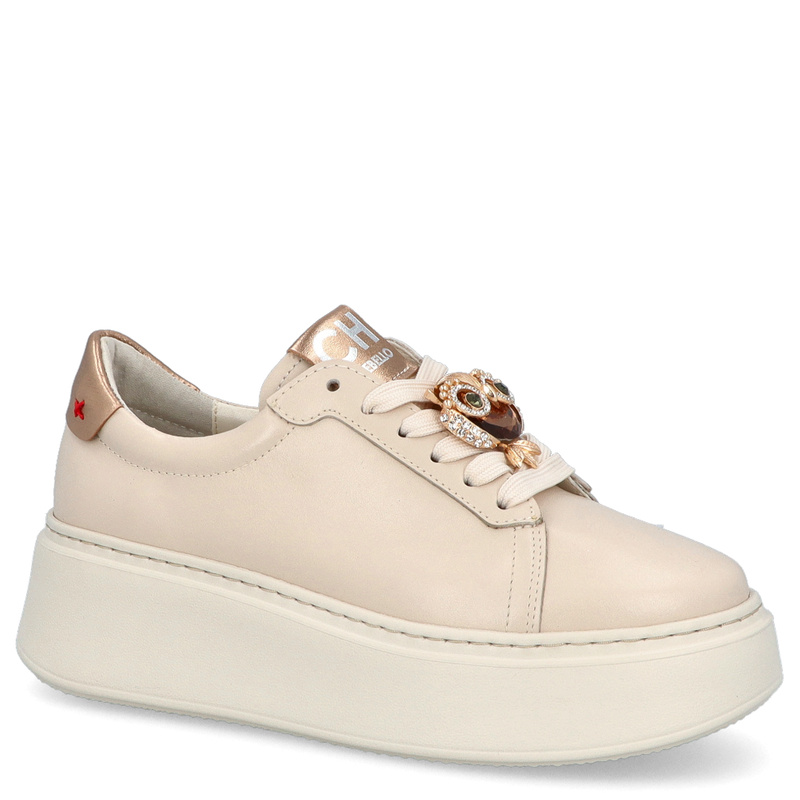 Sneakersy skórzane z ozdobą - CHEBELLO 4411 JASNY BEŻ