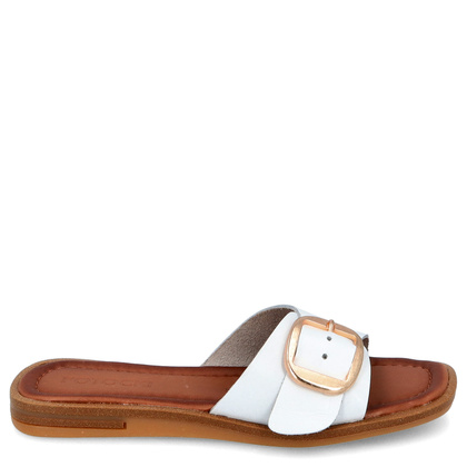 Skórzane klapki z klamerką - POTOCKI 24-64307WH BIAŁE