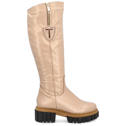 Modne skórzane kozaki - TYMOTEO M2011 BEŻOWE