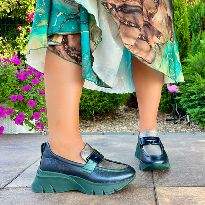 Sportowe mokasyny z ozdobą - HISPANITAS CHI243631 GRANATOWO-ZIELONE