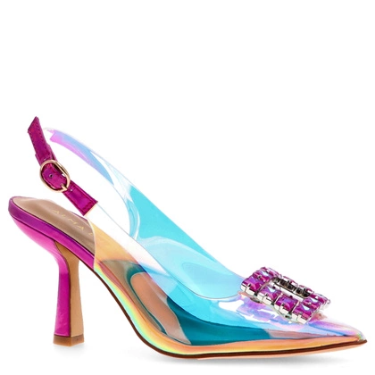 Holograficzne szpilki z odkrytą piętą - ALMA EN PENA V240271 RÓŻOWE