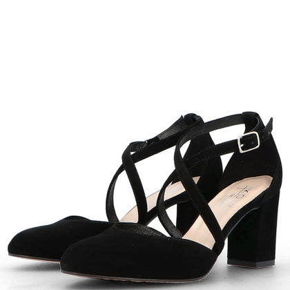 Czółenka zamszowe z paskami - KOTYL 7075 CZARNE