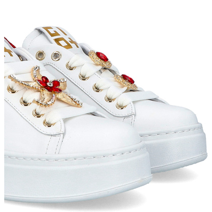 Sneakersy skórzane premium - GIO+ PIA300A BIAŁO-CZERWONE