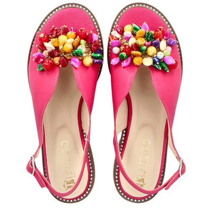 Skórzane sandały z ozdobą - TYMOTEO G1043 FUKSJA