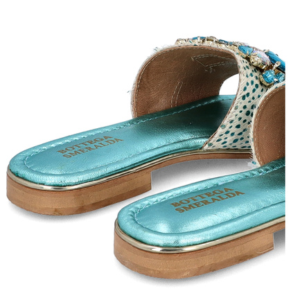 Zdobne klapki ze skóry - BOTTEGA SMERALDA 214WLD TURKUSOWE