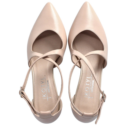 Buty ślubne na niskiej szpilce - KOTYL 5419 BEŻOWE