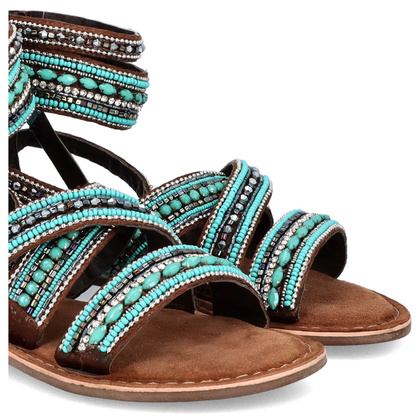 Sandały damskie gladiatorki - LAZAMANI LA75393 TURKUSOWE