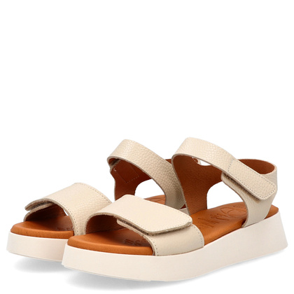 Skórzane sandały zapinane na rzep - OH! MY SANDALS 5650 KREMOWE